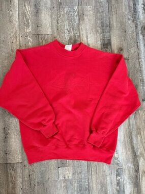 Vintage Hanes Red Crewneck Men's Sweater with Subtle Front Emboss